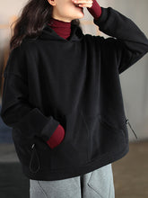 Women Retro Loose Long Sleeve Hooded Sweatshirt